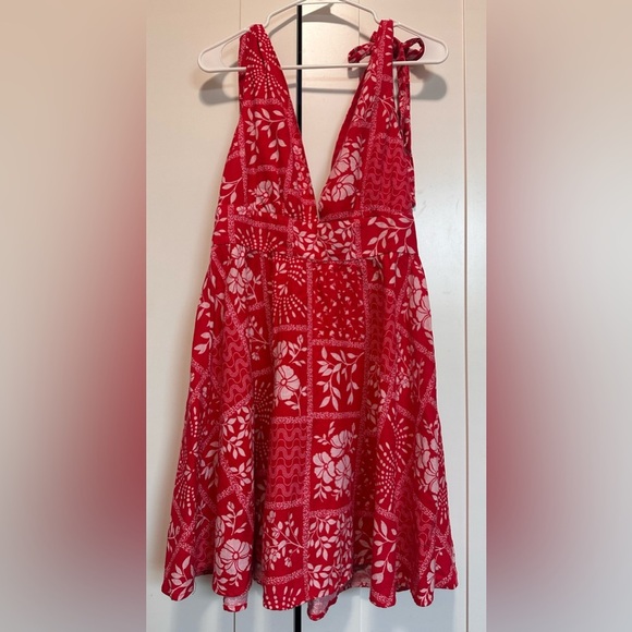 House of Harlow 1969 Red Summer Linen Blend Dress with Floral Pattern size S - Picture 3 of 9